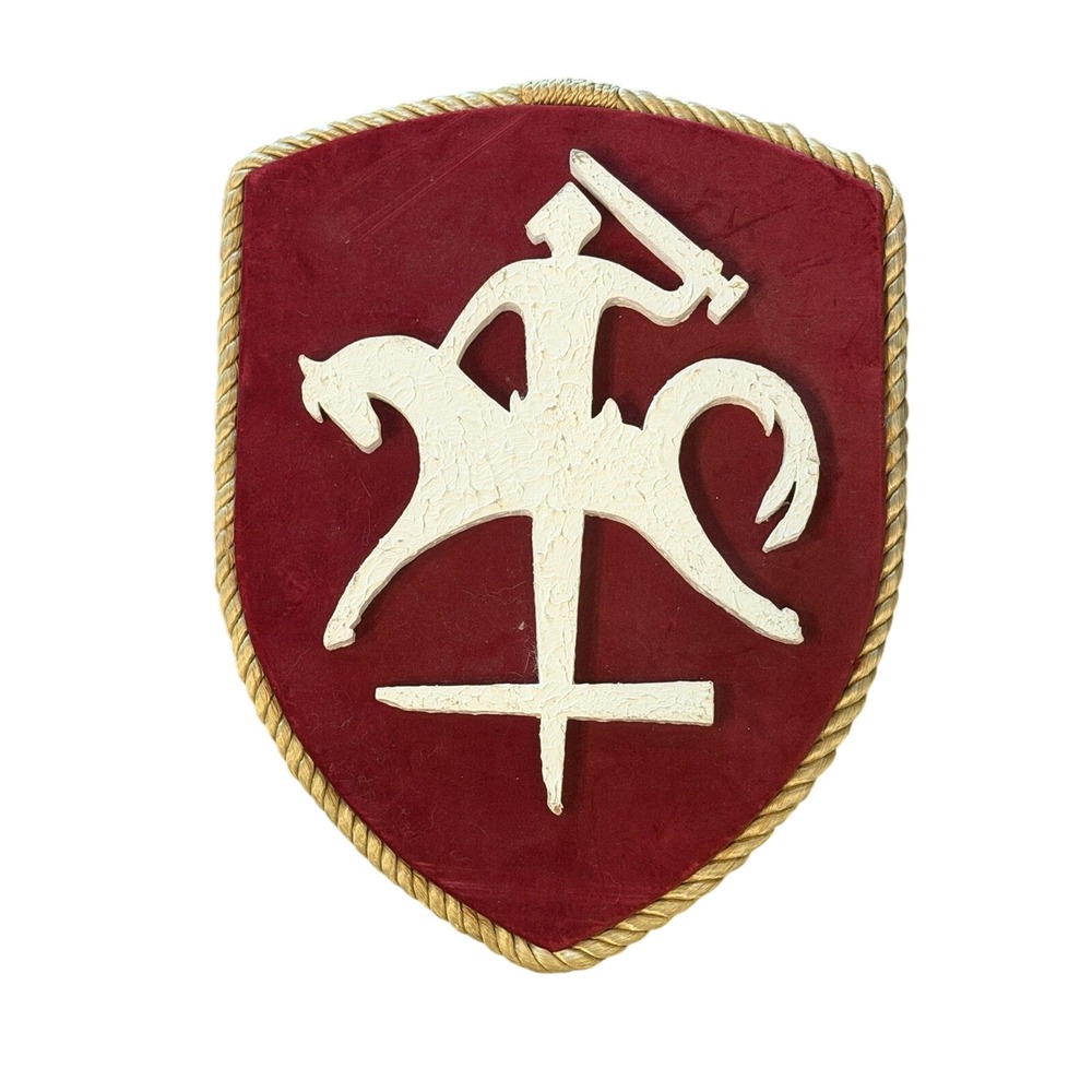 Vintage Vytis Lithuanian Coat of Arms Wall Plaque Carved Wood Velvet 15"